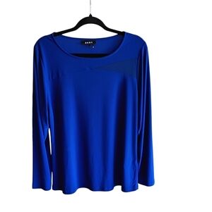 DKNY Womens Bright Blue Long Sleeve W Sheer Blouse SZ L